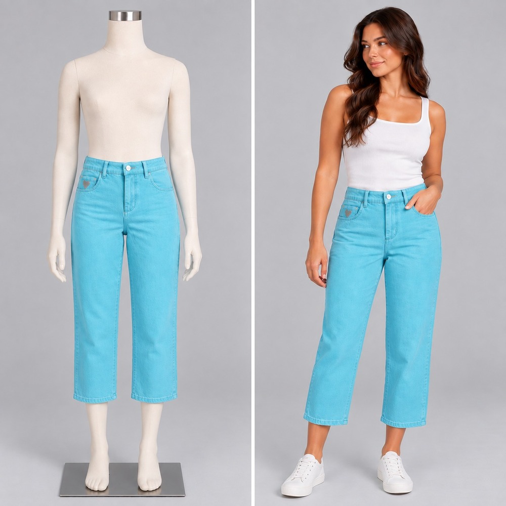 Quacker Factory DreamJeannes Pants Women 8 Blue Capri Rhinestone Elastic Waist